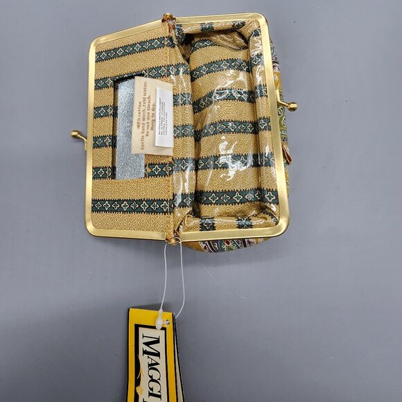 MAGGI B Framed Makeup Bag 6"x3.5" Paisley Print Yellow Vintage Style GANZ - Picture 10 of 10